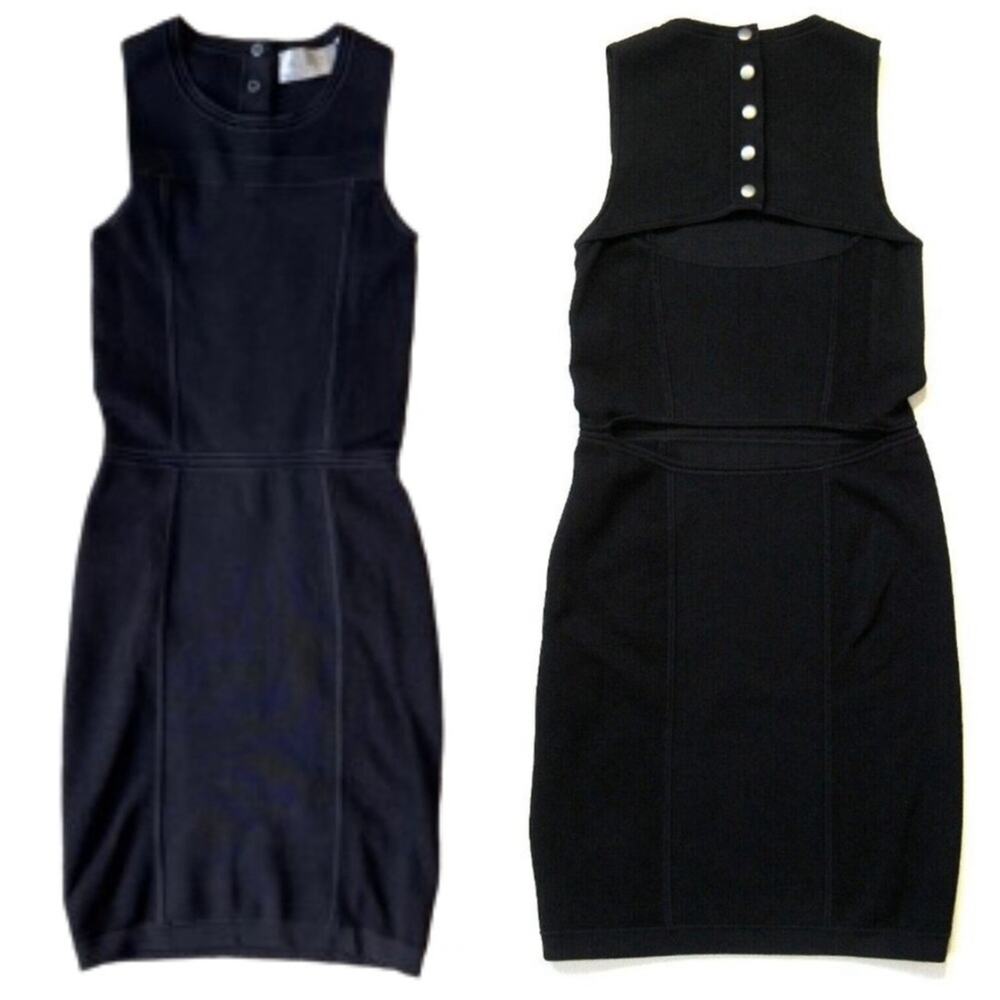 A.L.C. Sleeveless Bandage Fitted Knit Back Cut Out Sheath Dress Size Large Black
